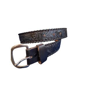 Men's size 34" Black Embossed Laced Western Cowboy Saddle Leather Belt USA Made